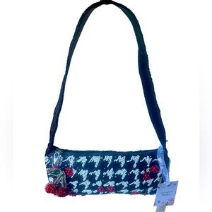 Black and White Cherry Beaded Shoulder Bag
